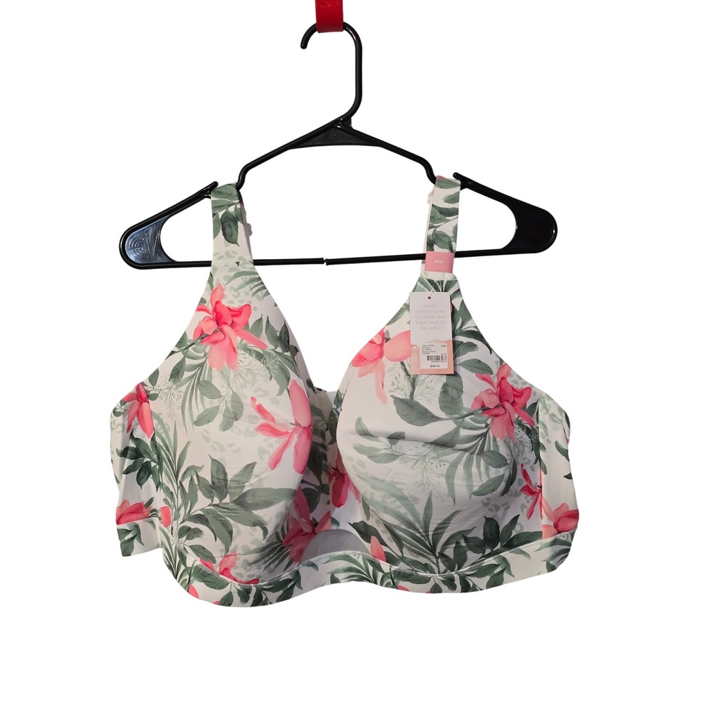 Cacique Lane Bryant Floral Tropical Palm Leaf Wire Free Bra 52D New With‎ Tags